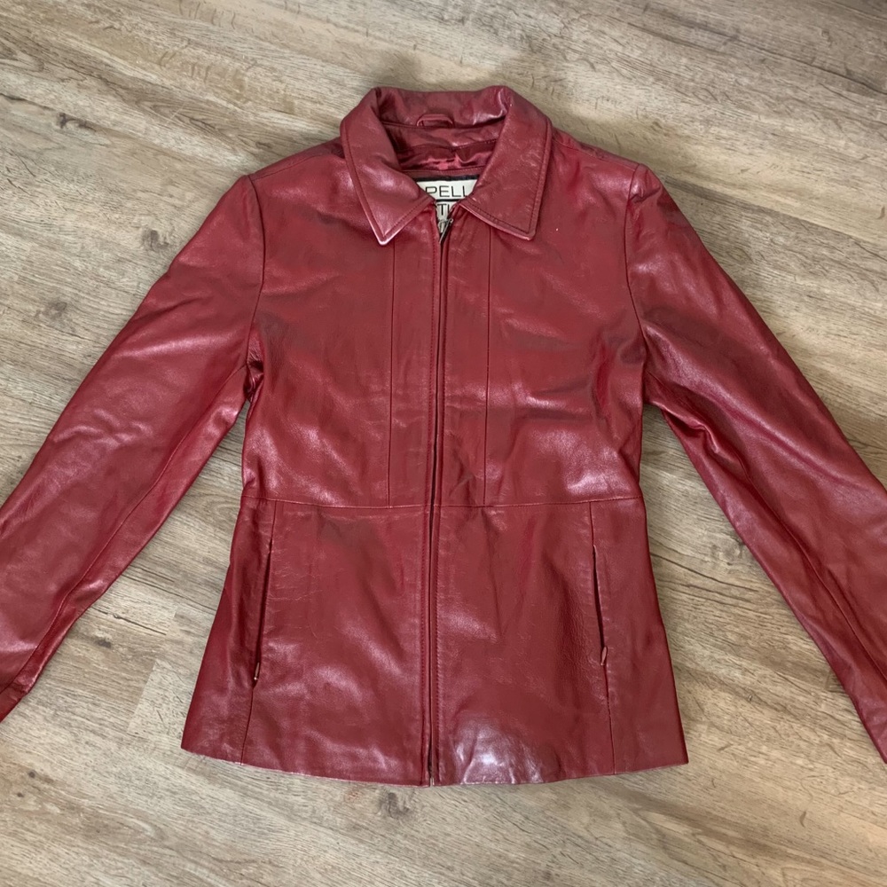 Wilson's Pelle Studio Maroon Leather Zip-Up Jacket